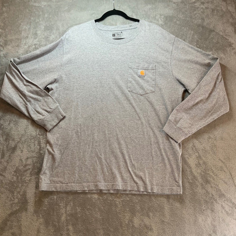 Carhartt Mens Long Sleeve Pocket T-Shirt Loose Fit Heather Gray Large K126 HGY - Picture 1 of 7